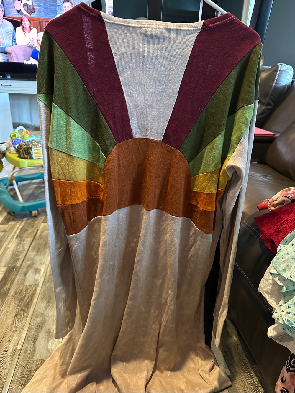 Patchwork Accent Open-Front Cape in Beige by Gardenbelle Shop